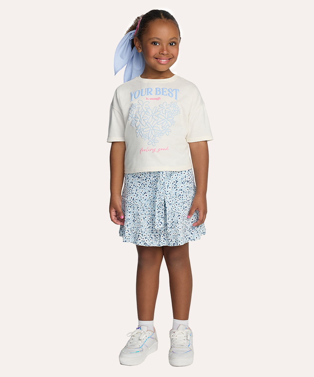 saia de algodão curta infantil floral azul