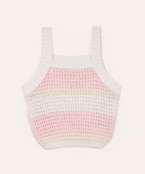 cropped de tricot infantil listrado rosa