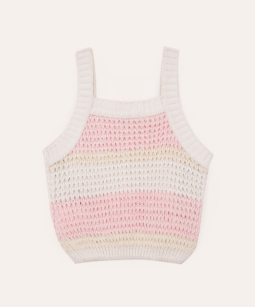 cropped de tricot infantil listrado rosa