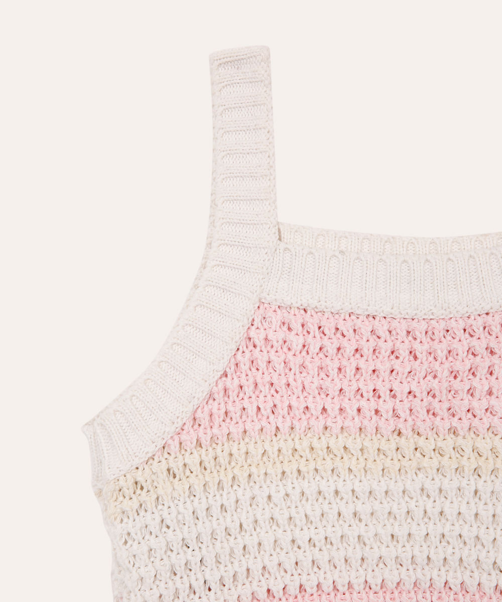 cropped de tricot infantil listrado rosa