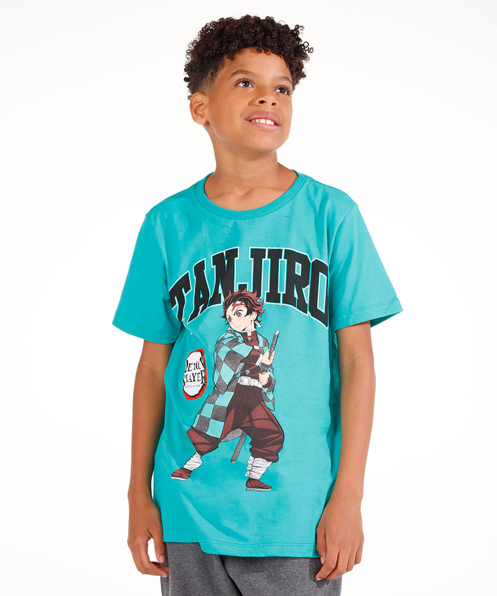 camiseta juvenil demon slayer tanjiro manga curta verde