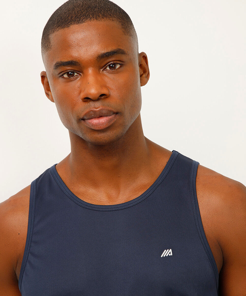 Regata Masculina Esportiva Ace Básica Gola Careca Azul Marinho