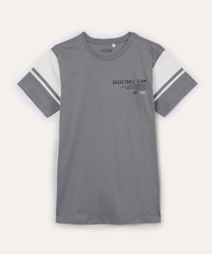 camiseta juvenil de algodão basketball team cinza