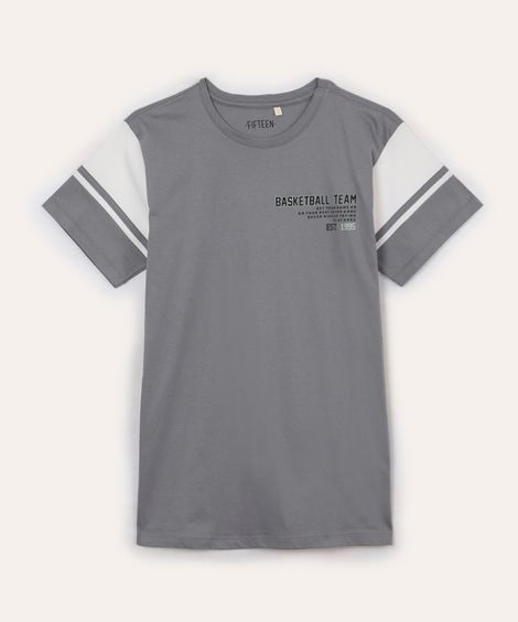 camiseta juvenil de algodão basketball team cinza