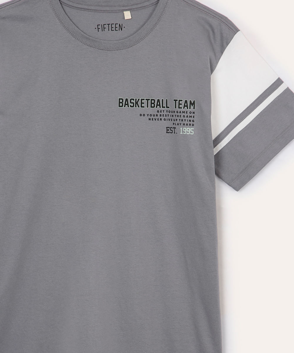 camiseta juvenil de algodão basketball team cinza