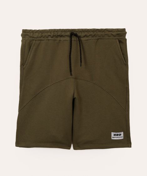 short de moletom juvenil com recorte preto - verde militar