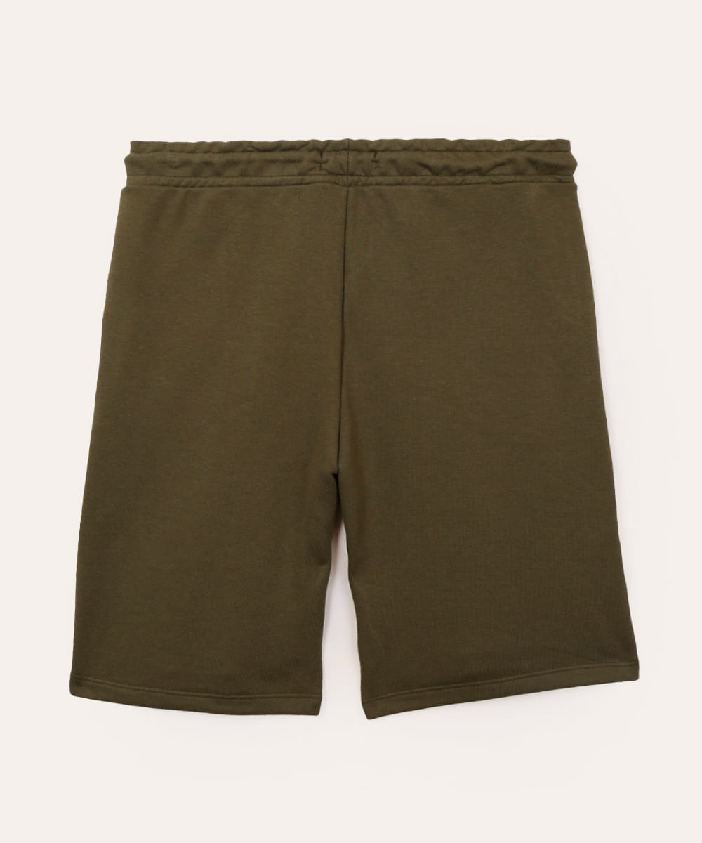 short de moletom juvenil com recorte preto - verde militar