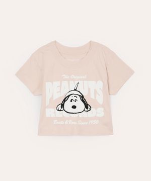 blusa juvenil de algodão snoopy manga curta bege