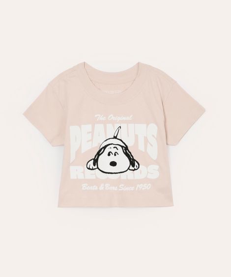 blusa juvenil de algodão snoopy manga curta bege