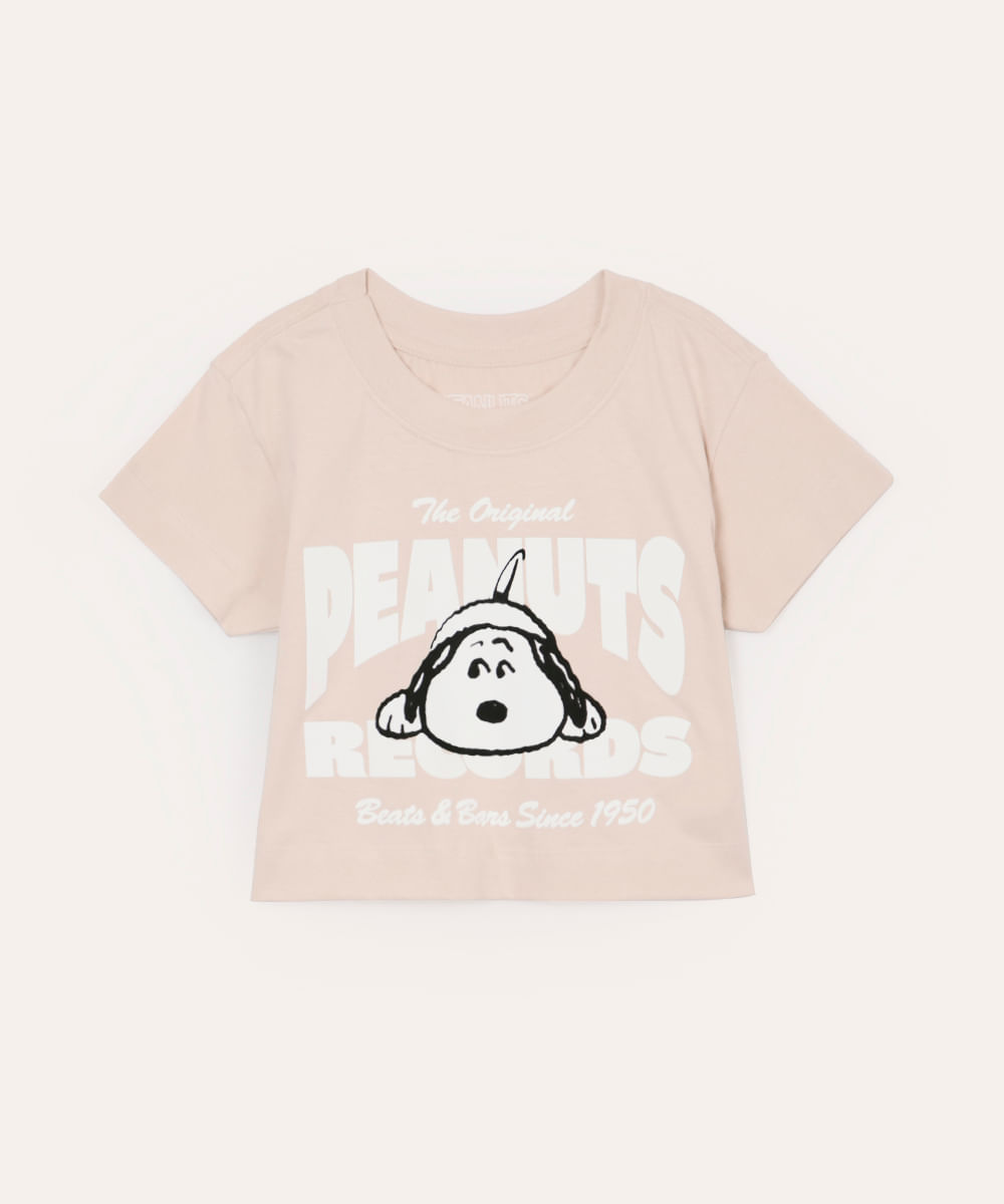 blusa juvenil de algodão snoopy manga curta bege