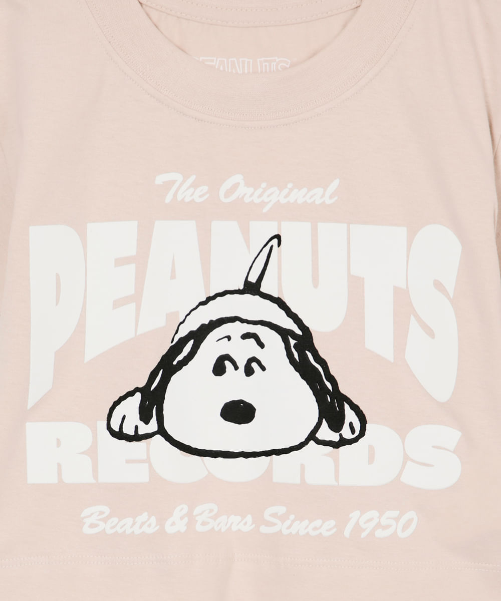 blusa juvenil de algodão snoopy manga curta bege