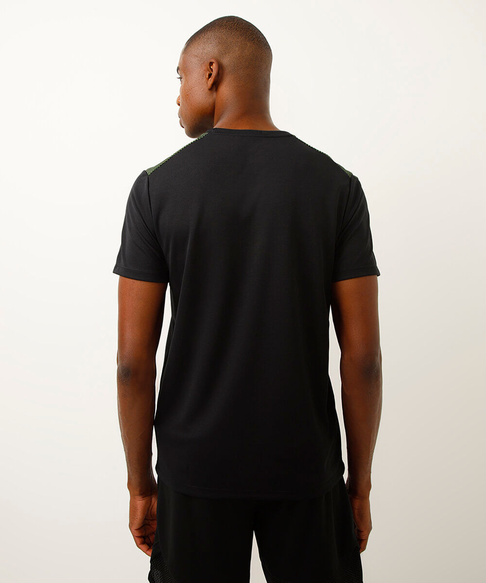 camiseta masculina esportiva ace manga curta com recorte bicolor - preto