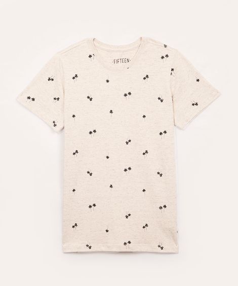 camiseta de algodão juvenil coqueiros manga curta bege