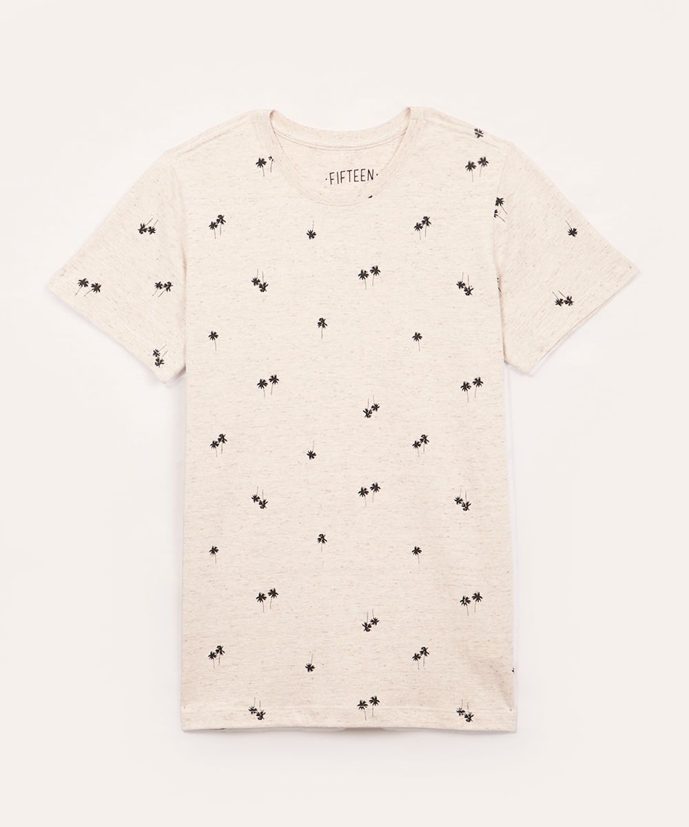 camiseta de algodão juvenil coqueiros manga curta bege