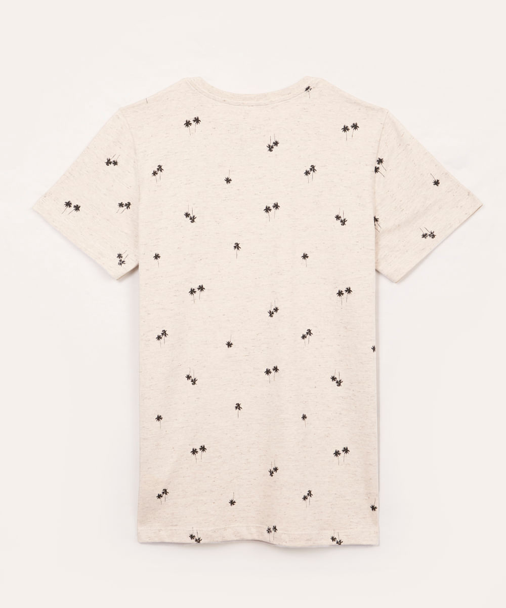 camiseta de algodão juvenil coqueiros manga curta bege
