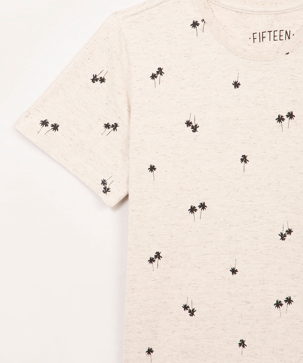 camiseta de algodão juvenil coqueiros manga curta bege