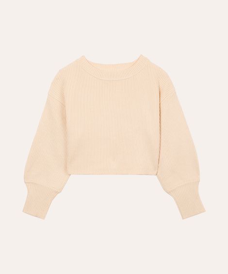 blusa cropped de tricot juvenil bege