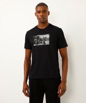 camiseta comfort de algodão manga curta moto preta