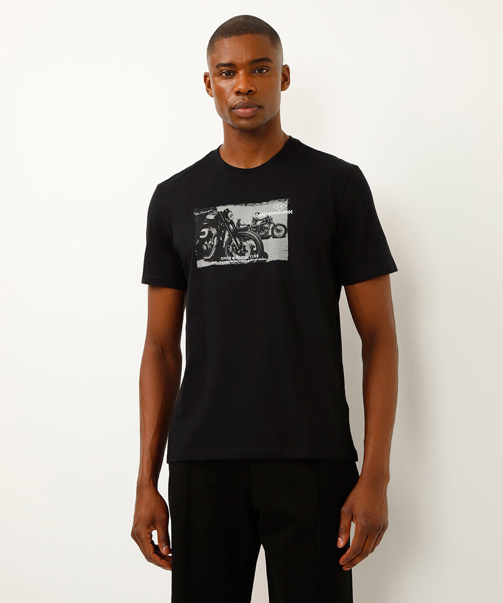 camiseta comfort de algodão manga curta moto preta