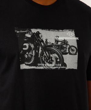 camiseta comfort de algodão manga curta moto preta