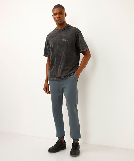 calça jogger de sarja cós com elástico cinza