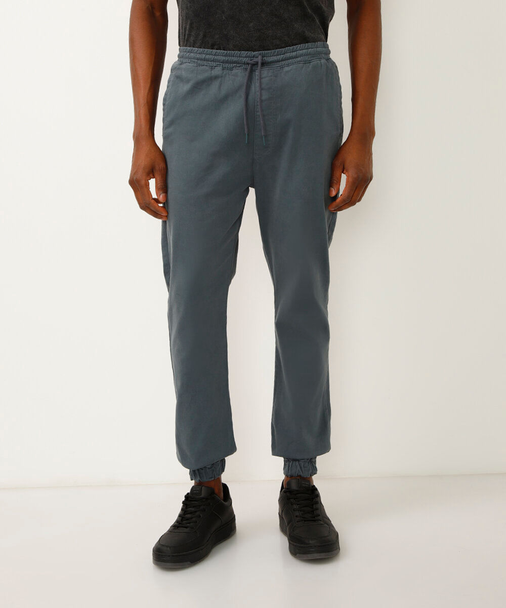 calça jogger de sarja cós com elástico cinza