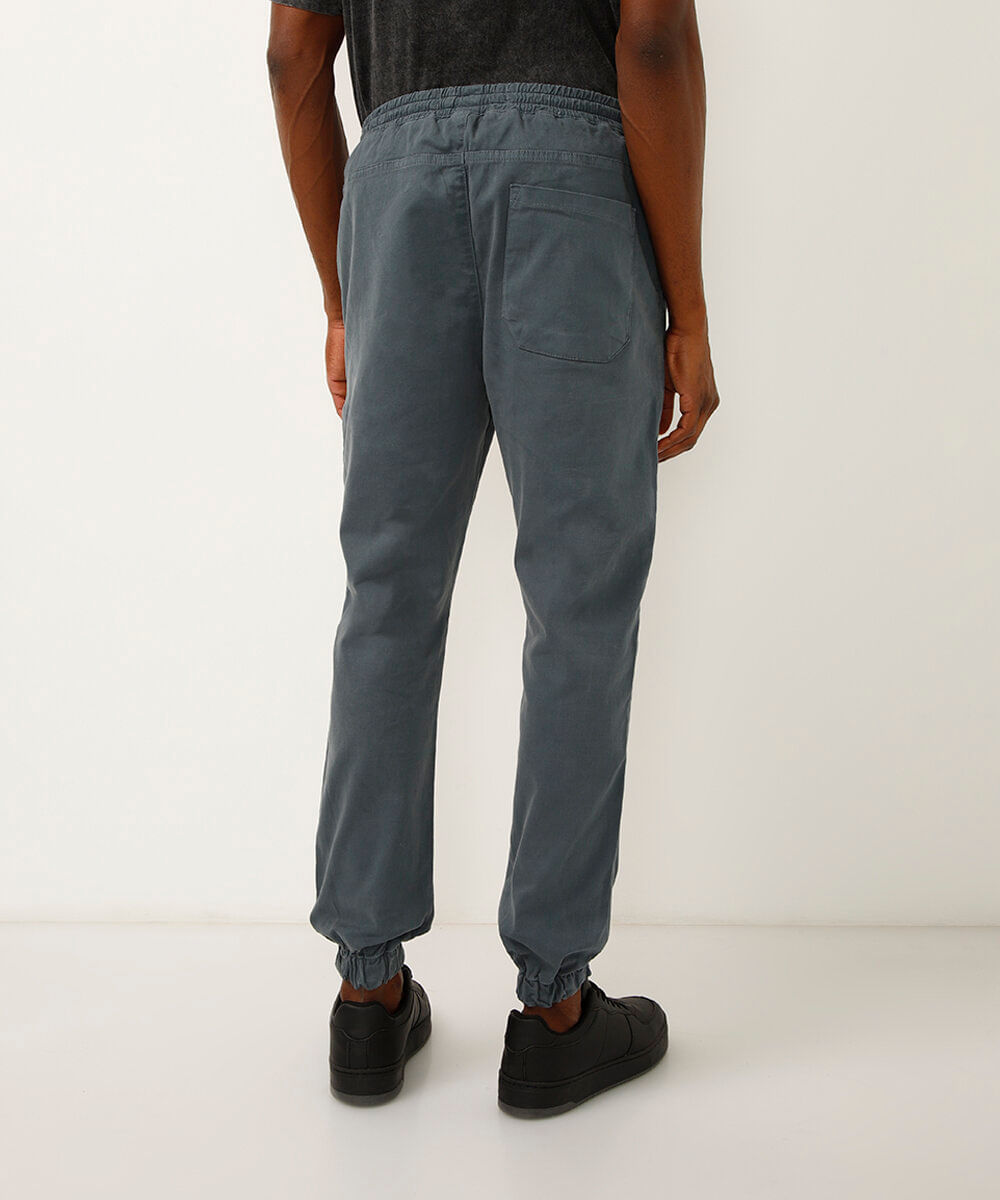 calça jogger de sarja cós com elástico cinza