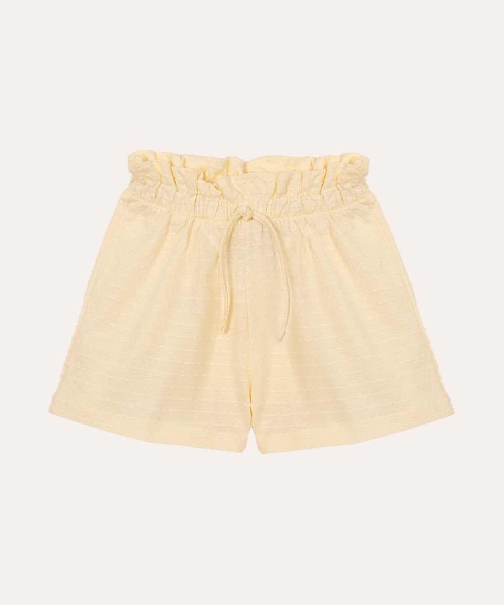short curto infantil cós com elástico texturizado amarelo