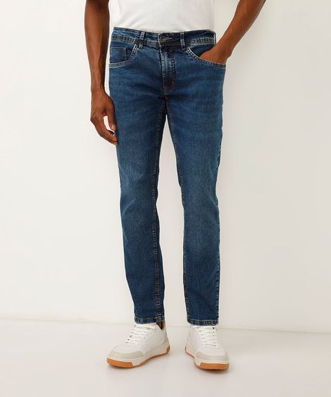 calça slim jeans com bolsos azul