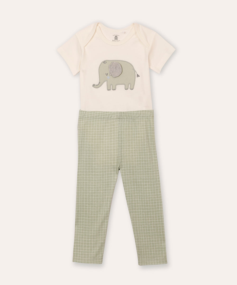 conjunto infantil longo quadriculado e elegante off white