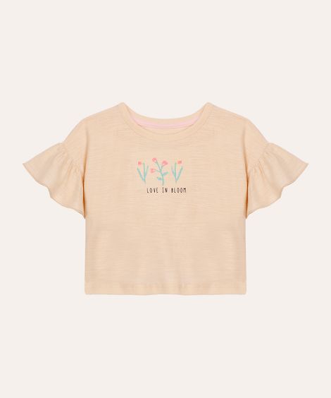 camiseta de algodão infantil babados love in bloom bege