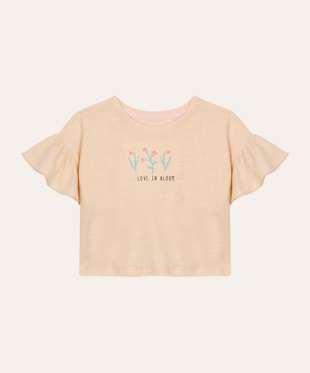 camiseta de algodão infantil babados love in bloom bege