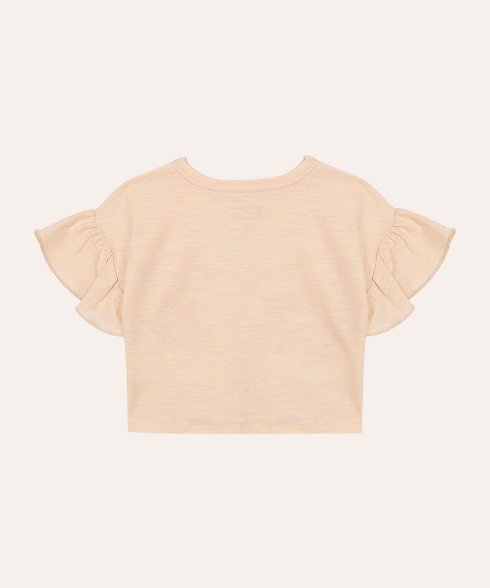 camiseta de algodão infantil babados love in bloom bege