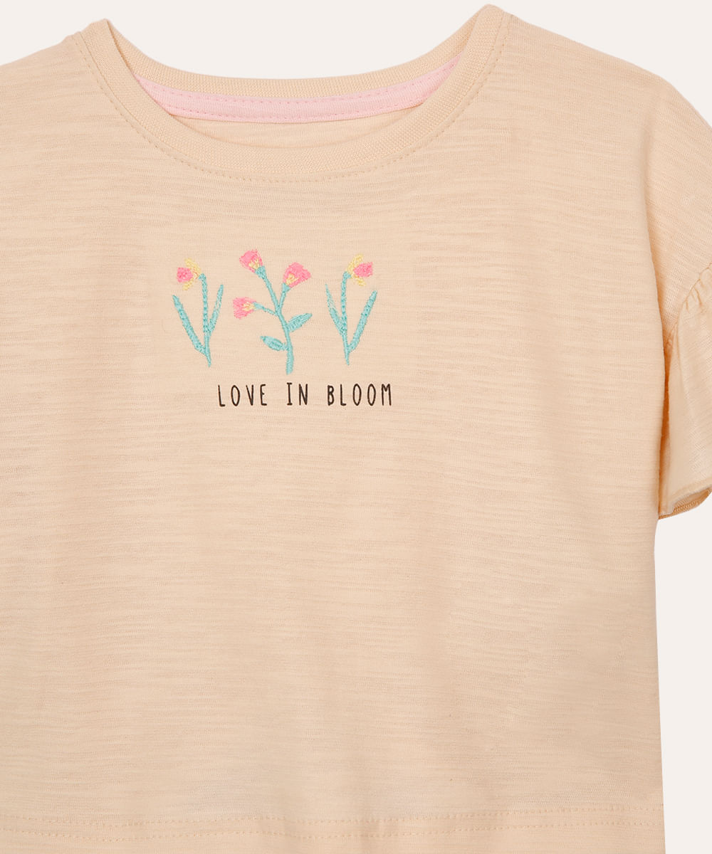 camiseta de algodão infantil babados love in bloom bege