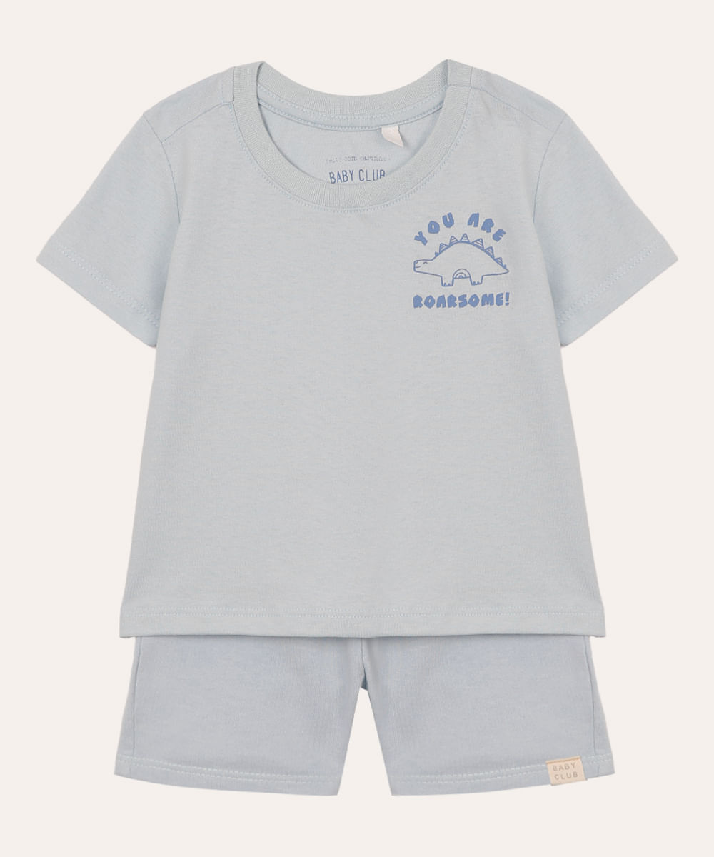 conjunto infantil curto dinossauro azul