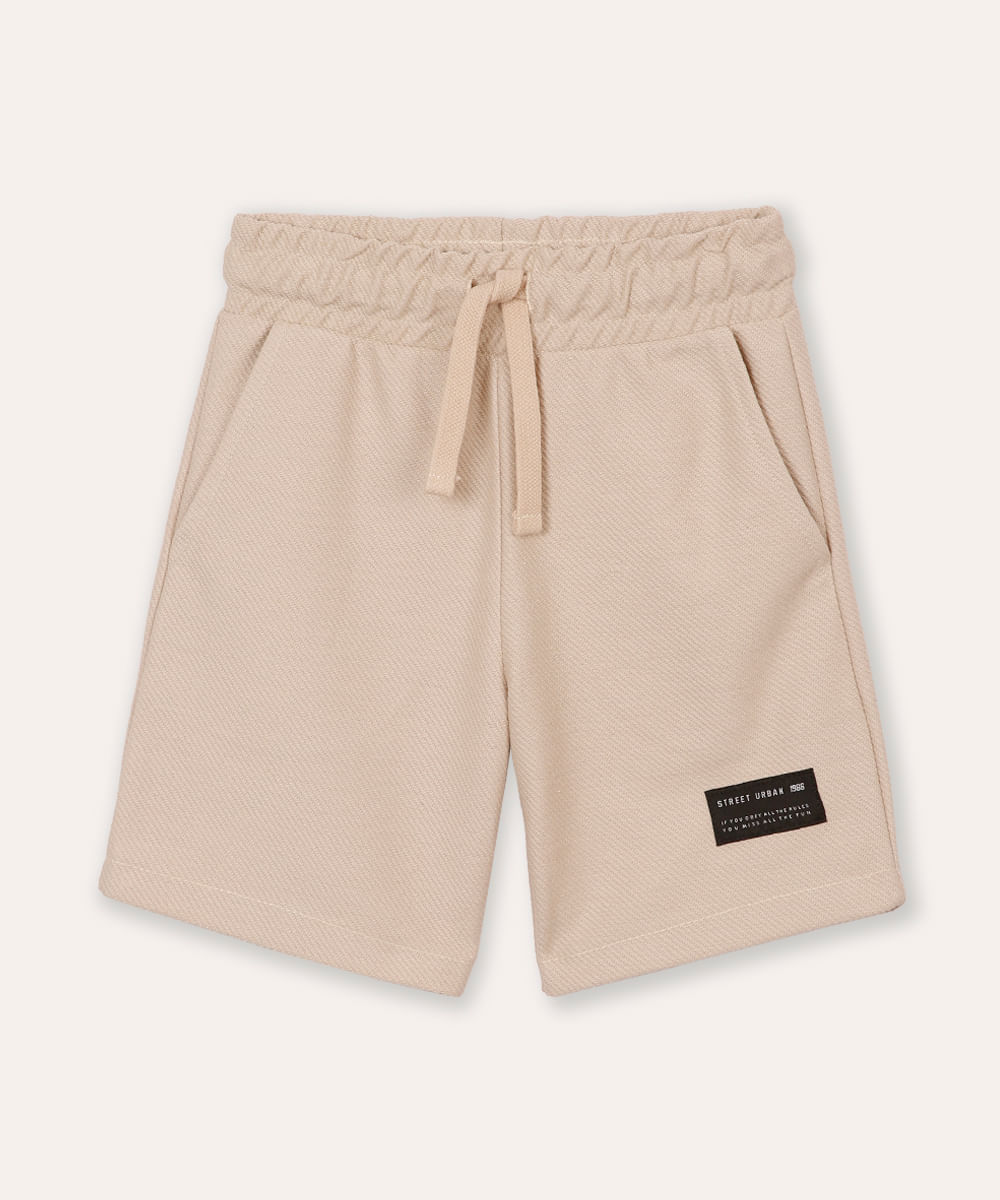 bermuda infantil texturizada com bolso bege