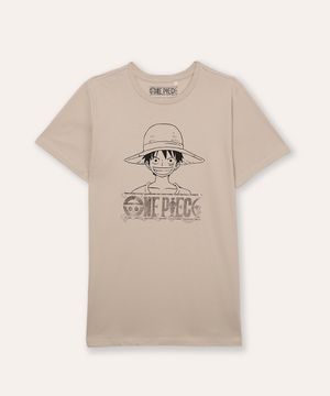 camiseta de algodão juvenil one piece metalizada bege