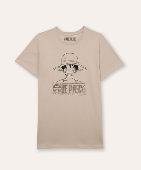 camiseta de algodão juvenil one piece metalizada bege