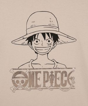 camiseta de algodão juvenil one piece metalizada bege