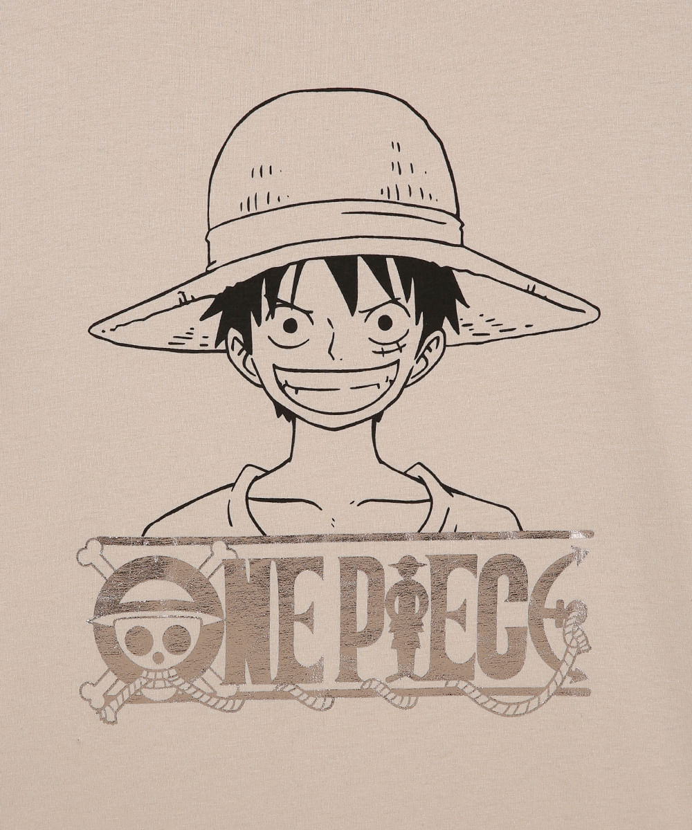 camiseta de algodão juvenil one piece metalizada bege