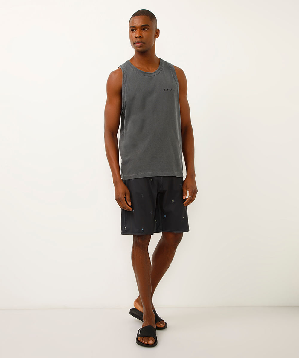 short boardshort cós com cordão coqueiro cinza