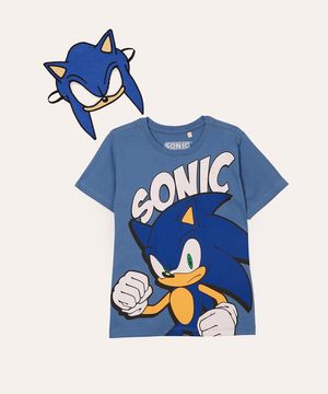 camiseta de algodão infantil com máscara sonic azul