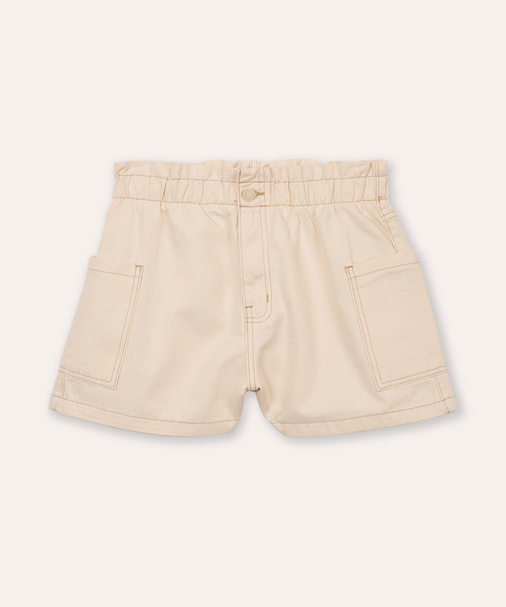 short clochard de sarja juvenil cós com elástico bege