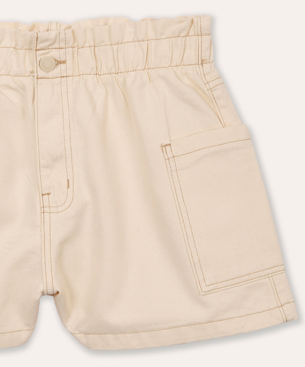 short clochard de sarja juvenil cós com elástico bege
