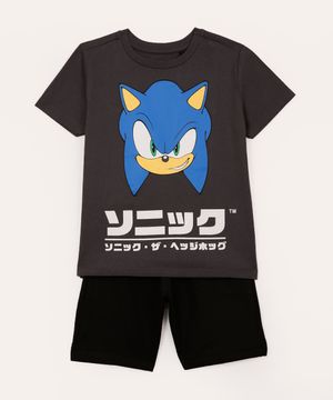 conjunto curto de algodão infantil sonic cinza