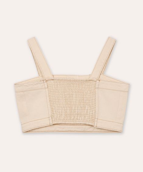 top cropped de sarja juvenil com recortes bege