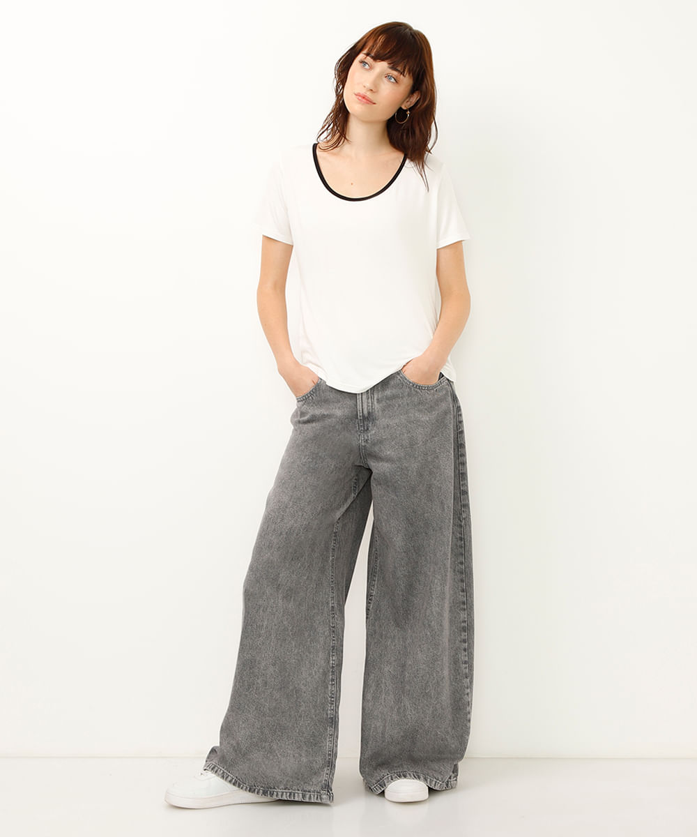 blusa de viscose decote bicolor off white