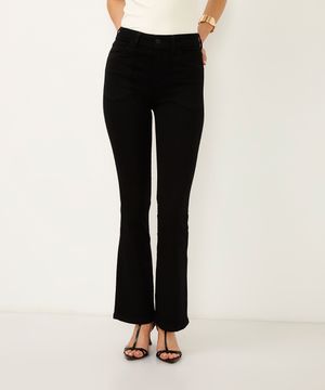 calça flare jeans cintura alta sawary preta