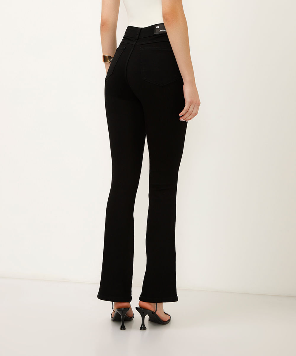 calça flare jeans cintura alta sawary preta