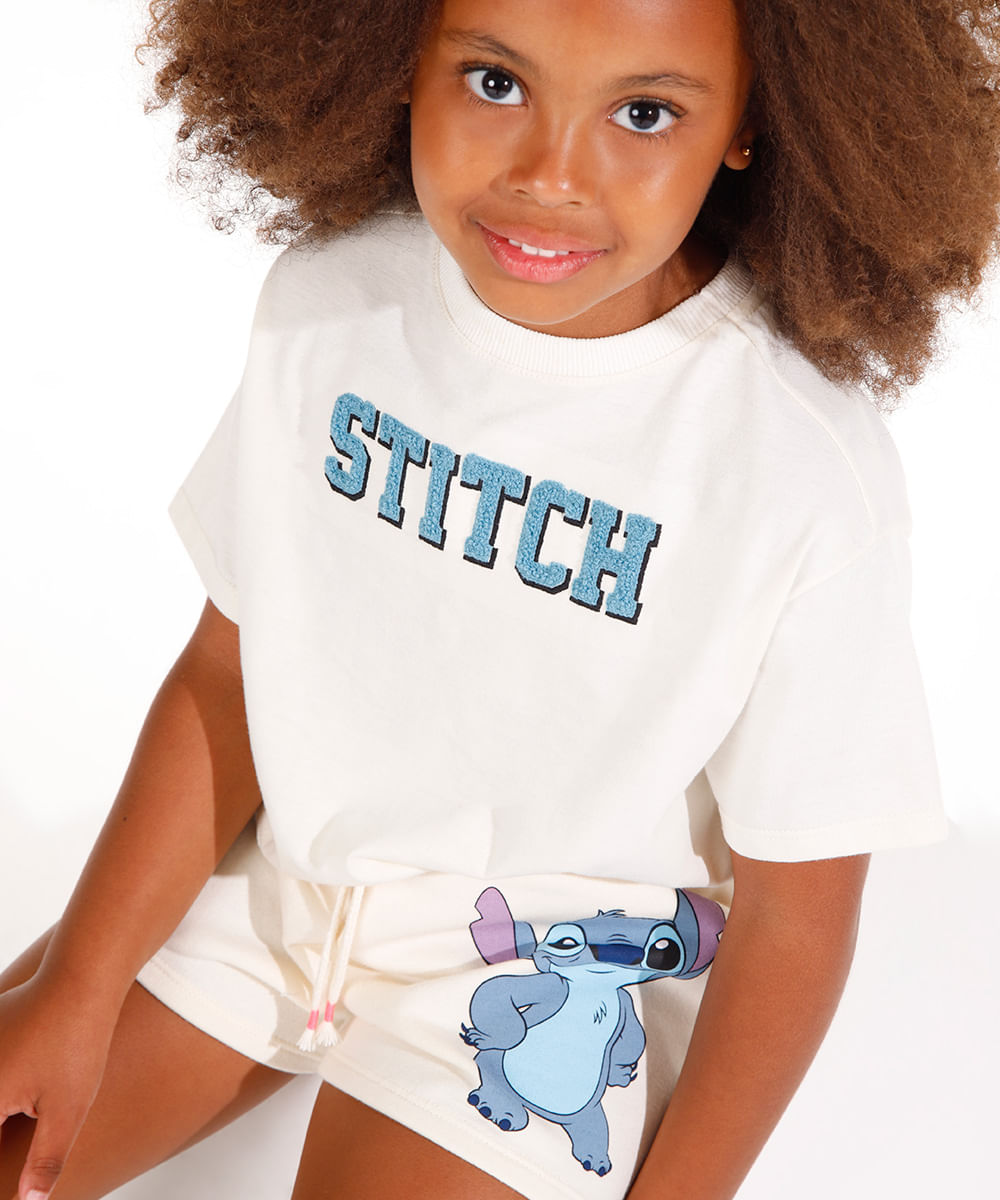 conjunto de algodão infantil stitch bege